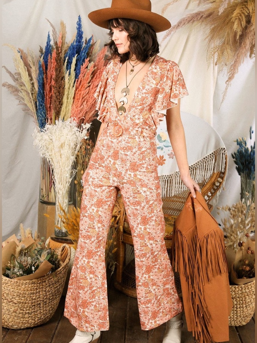 Hippie Shake-Pink Floral Jumpsuit
